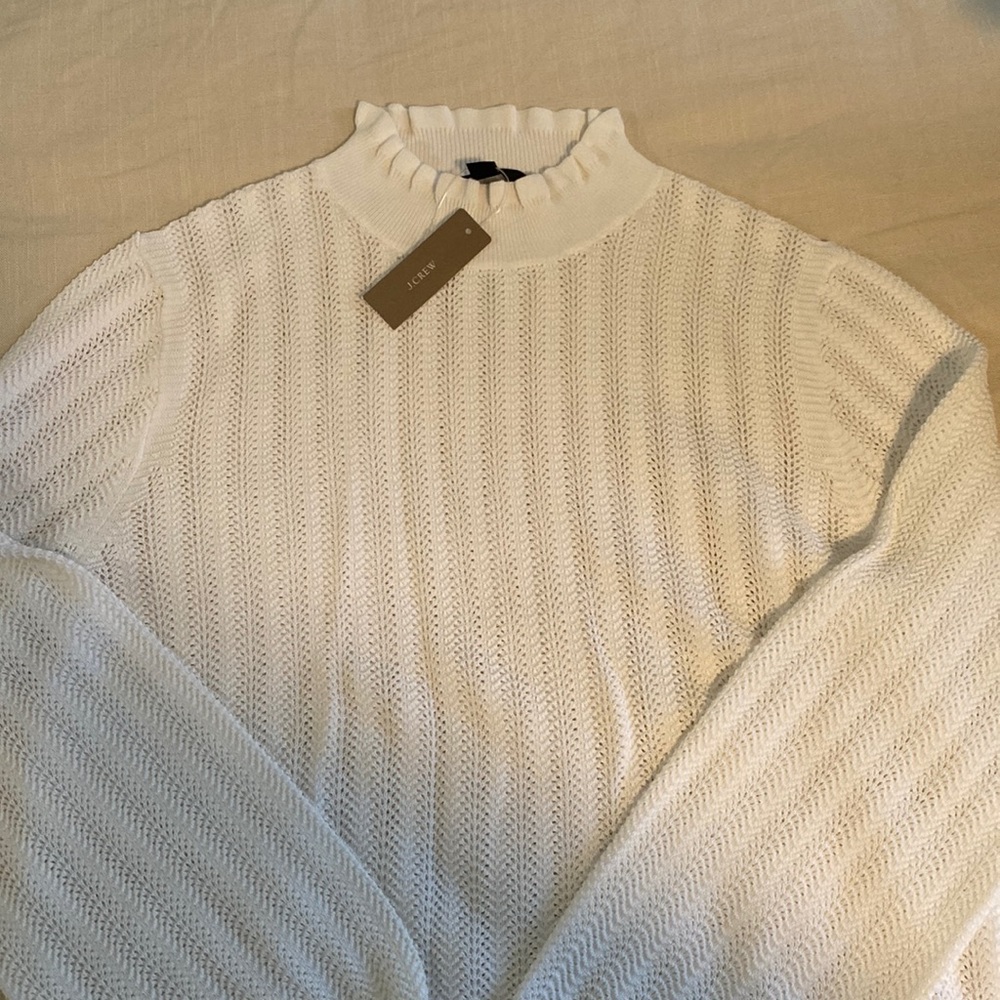 J. Crew Ruffle Neck Pointelle Sweater NWT sz M